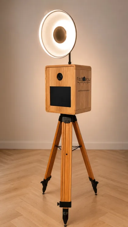 Drewniana fotobudka retro na statywie — wynajem Fiodorow Photography